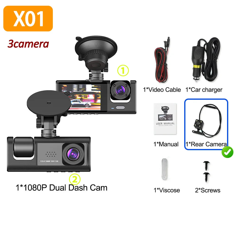 1080P Car Dvr 2/3 Camra Dash Cam for Cars Camera for Vehicle Recorder Video Front Optional Rear Camera Night Vision Dashcam